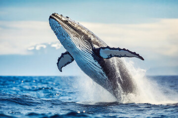 Fototapeta premium Humpback whale jumps out of the ocean. 