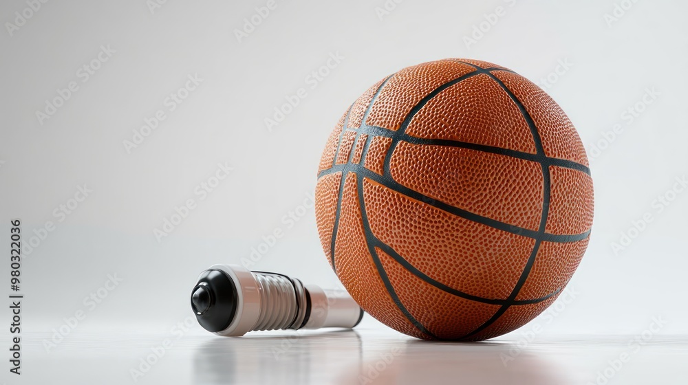 Aufkleber a basketball next to a metallic object on a smooth surface.