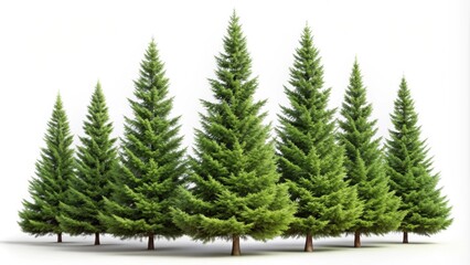 Obraz premium Groups of conifer trees isolated on background, conifer, trees, forest, nature, pine, evergreen, isolated,background