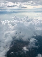 Blue sky with clouds. View from the plane