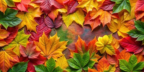Fototapeta premium Close up of vibrant autumn leaves creating a colorful pattern , autumn, leaves, colorful, background, foliage, nature