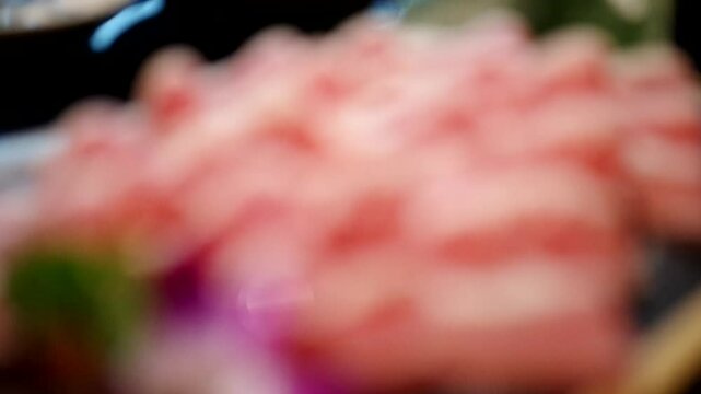 raw sliced lamb hotpot meat beef mutton slices for shabu shabu hot pot closeup video