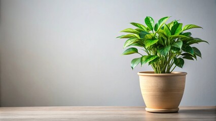 Fototapeta premium House plant with dense foliage in ceramic pot isolated on background, house plant, foliage, ceramic pot, isolated, background