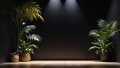 Obraz premium Dark minimalist room with plants and shadows 27
