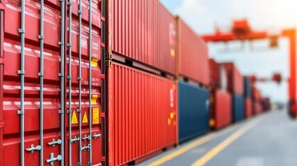 Fototapeta premium Close-up of red cargo containers, showcasing the robust infrastructure of international shipping