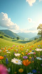 Fototapeta premium Vibrant Wildflowers Blooming in a Serene Mountain Valley Phone Wallpaper