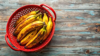 Ripe plantains in a red basket , yellow, ripe, plantains, cluster, bunch, basket, tropical, fruit, food, vibrant, ripe