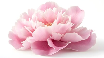Lush pink peony in full bloom, isolated against a clean white backdropDelicate petals and soft hues perfect for feminine, beauty, or wedding themes