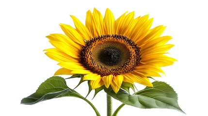 Obraz premium Isolated sunflower with vibrant yellow petals fanned out in perfect symmetry, standing out against a pristine white background, ideal for clean, modern compositions