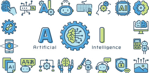 AI 人工知能　カラフルなアイコンセット（フルHD 16:9サイズ）