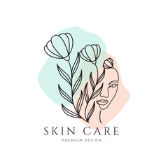hand drawn logo line art feminine beauty floral botanical salon spa cosmetic care design vector illustration minimalism