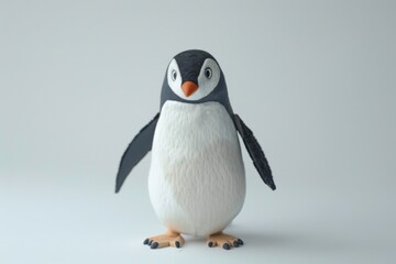Fototapeta premium Playful penguin surrounded by serene hues of muted greys and blues