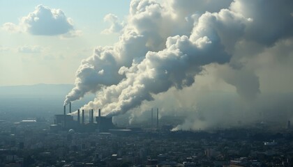 City Beneath Polluted Skies as Factory Smoke Blends into the Atmosphere