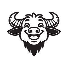 Buffalo Face Logo Concept - Bison vector illustration in black and white