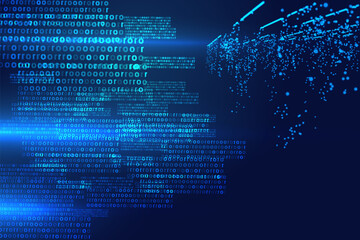 Blue Binary Data Software Programming Code Background. Random Parts of Program Code. Digital Data Technology Concept.