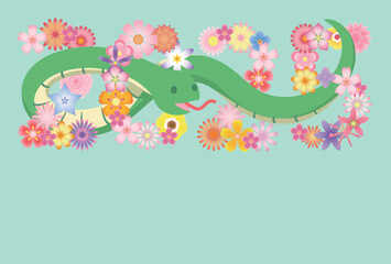 2025年　巳年　年賀状テンプレート　フラワー