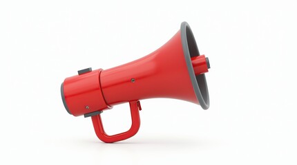 Red megaphone isolated on white background for announcements
