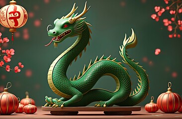 Fototapeta premium Celebration Chinese new year with symbol of the year 2025 - green wooden snake
