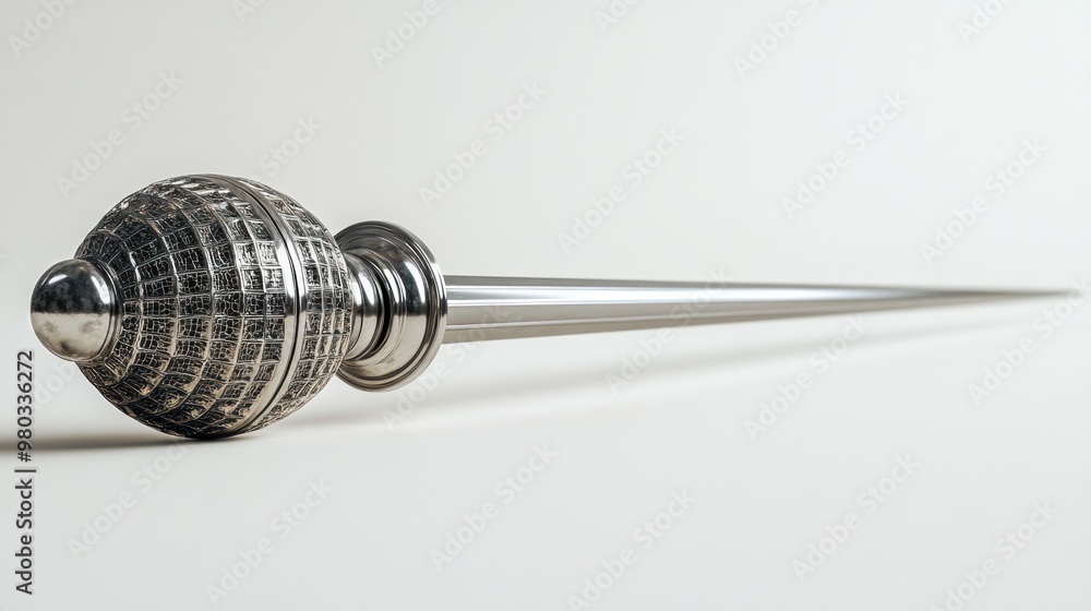 Poster a metallic object with a spherical top and a long pointed end.