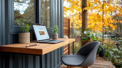 A converted shipping container turned into a stylish and functional home office.