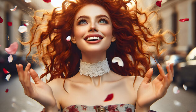 MUJER PELIROJA  FELIZ  SONRIENDOLE A LA VIDA