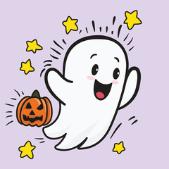 This is a cute cartoon of ghost with pumpkin in Halloween festival.