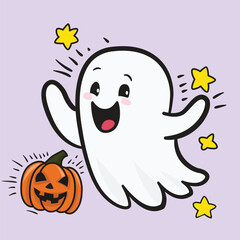 This is a cute cartoon of ghost with pumpkin in Halloween festival.