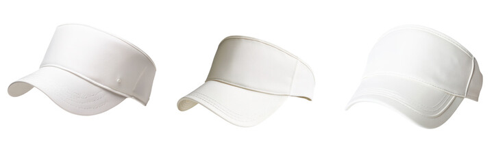 A collection of three stylish white caps perfect for sports, fashion, and outdoor activities. Versatile and comfortable headwear. transparent background