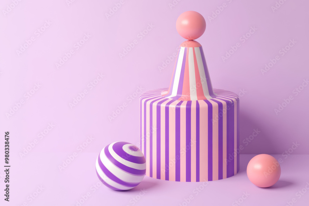 Aufkleber colorful geometric shapes arranged on a pastel purple backdrop create a playful and modern artistic 