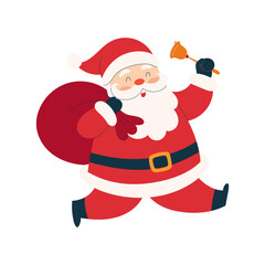 Santa with bag of gifts and bell wishes illustration