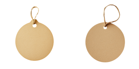 Blank round tags with strings for labeling, styling, or crafting. Ideal for organization and creative projects. transparent background