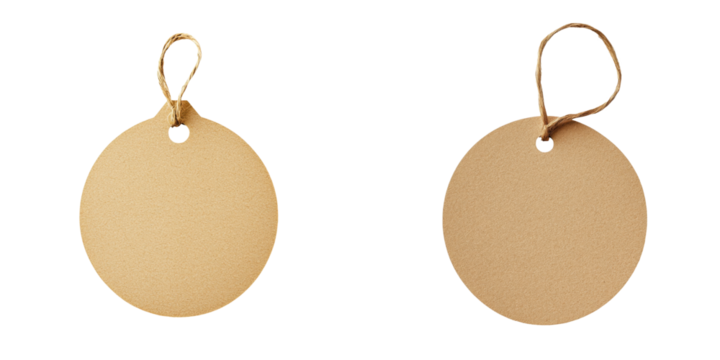 Blank round tags with strings for labeling, styling, or crafting. Ideal for organization and creative projects. transparent background