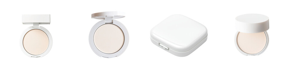 Obraz premium Collection of stylish cosmetic containers in white, ideal for beauty and skincare products, showcasing elegance and simplicity. transparent background