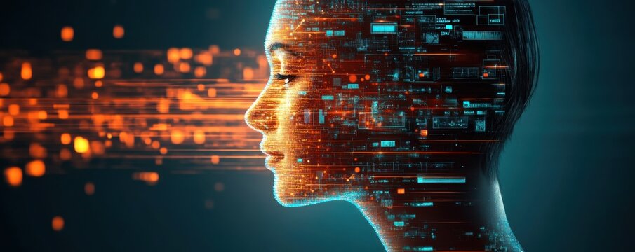 Futuristic AI-Driven Content Recommendation System with Abstract Visuals of Machine Learning Algorithms for Personalized Media Feed