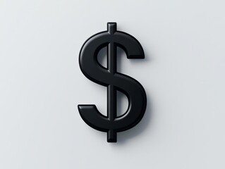 A sleek black dollar sign symbol representing finance, economy, and wealth in a minimalist design on a light background.