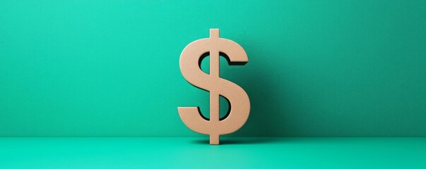 Fototapeta premium A wooden dollar sign stands prominently against a vibrant green background, symbolizing wealth and financial success.