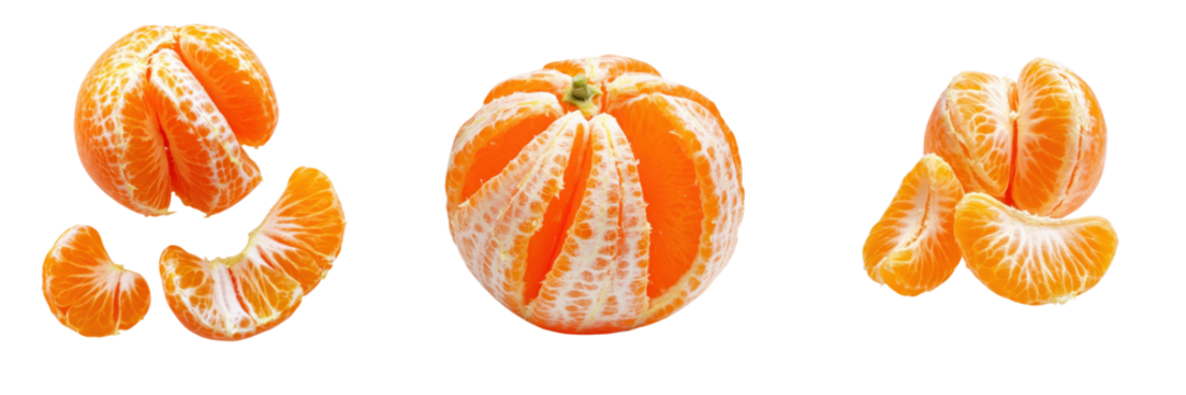 Fresh and juicy tangerines, beautifully arranged, highlighting their vibrant orange color and refreshing appeal. transparent background