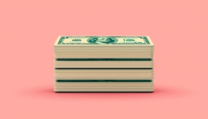 A neat stack of money against a vibrant pink background, symbolizing financial success and wealth.