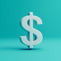 Obraz premium A 3D render of a large dollar sign on a vibrant turquoise background, symbolizing finance, wealth, and prosperity.