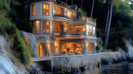 landscape amazing view, building, river, lake, trees, house, wallpaper