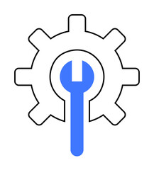 Obraz premium Gear and wrench symbol with simple lines. Iconic symbol for engineering, technical support, settings, repair, and maintenance. Ideal hardware support, software settings, customer service, mechanical