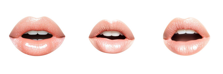 Obraz premium Three sets of lips demonstrating different expressions and positions, perfect for art, design, and communication projects. transparent background