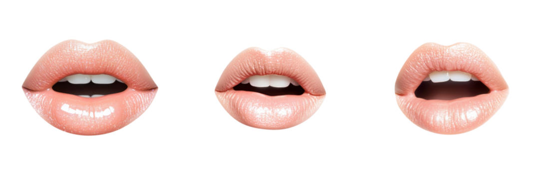 Three sets of lips demonstrating different expressions and positions, perfect for art, design, and communication projects. transparent background