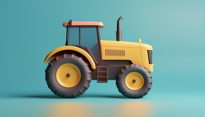 Obraz premium A vibrant, cartoon-style yellow tractor with large wheels, showcasing modern agricultural design against a pastel background.