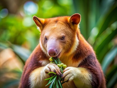 this is a close up of a tree kangaroo eating. Copy space image. Place for adding text