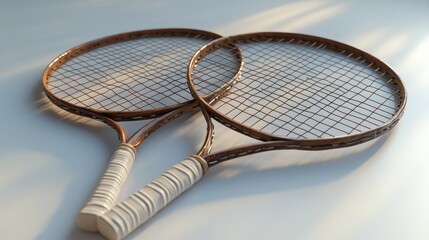 Two tennis rackets resting on a surface, ready for play.