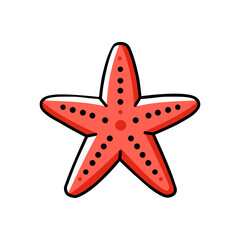 Fototapeta premium Cartoon style starfish illustration in bright orange color isolated on white background. Suitable for use in educational materials, children's books, or ocean-related projects
