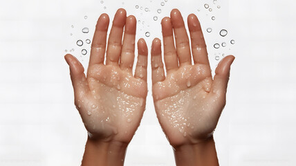 Sweaty hands with water droplets splashing around them.