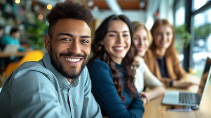 Obraz premium Smiling Businesspeople Working in Office, Professional Team