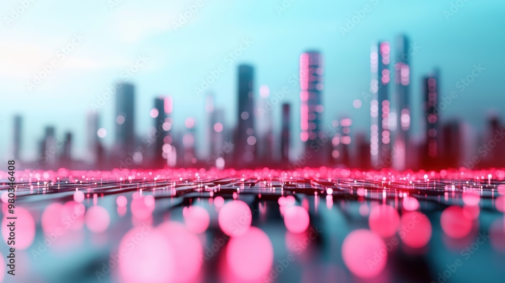 Poster a futuristic cityscape with a towering data center, showcasing the power of ai to manage and analyze